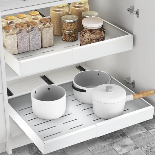 Expandable Pull Out Drawers for Cabinets(White): Kitchen and Pantry