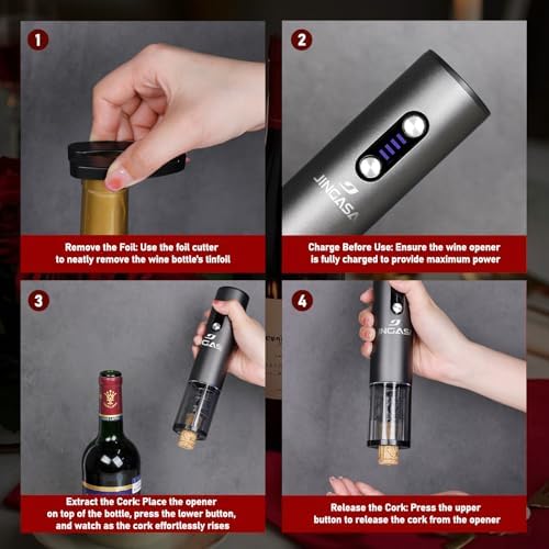JINGASA Electric Wine Opener with Automatic Corkscrew & Foil Cutter
