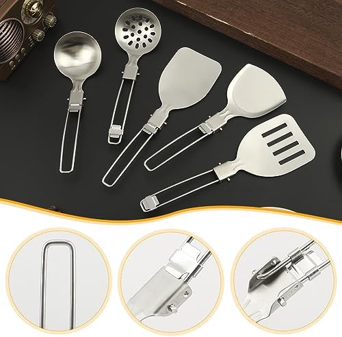 Camping Kitchen Utensil Set, 5Pcs Portable Foldable Stainless Steel