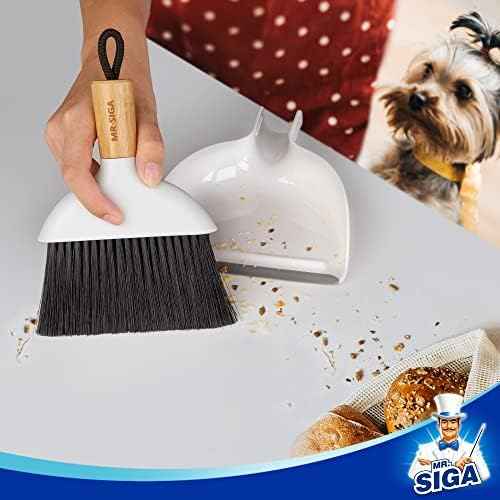 MR.SIGA Mini Dustpan and Brush Set, Bamboo Handle