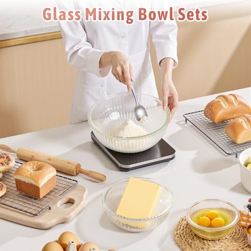 Glass Mixing Bowls with Lids Sets, 4 PCS Serving Bowls for Party or