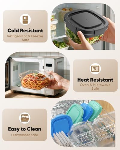 Canfanni Glass Salad Container, 56oz Bowl with Airtight Lids, Bento