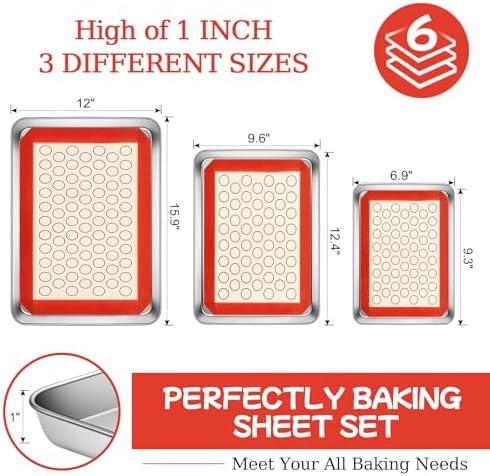 Baking Sheet with Silicone Baking Mat Set, 3 Pans + 3 Mats