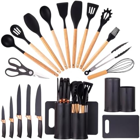 19-Piece Kitchen Utensil and Knife Set, Black
