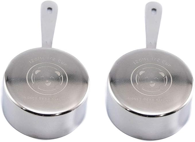 Honey Bear Kitchen 1/2 Cup 120 ml Measuring Scoop Cups, Polished Stainless Steel by HONEYBEARKITCHEN