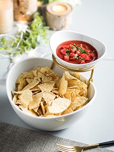 Miamolo 2 Tier Serving Bowl Set and Removable Rack for Chip and Dip