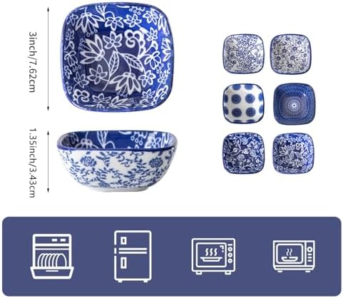 2.6 Oz Ceramic Mini Square Dipping Bowls Set of 6