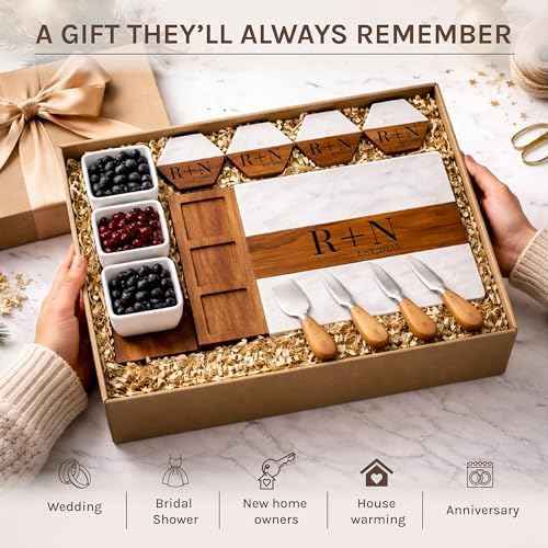 Personalized Charcuterie Board Set - Custom Engraved Wooden Marble Cheese Board with Knife Set - Best Wedding Gift for Couples, Bridal Shower, Engagement, Anniversary, Housewarming & Gift for Parents