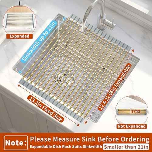 Expandable Roll-Up Dish Drying Rack, Gold, 304 Stainless Steel