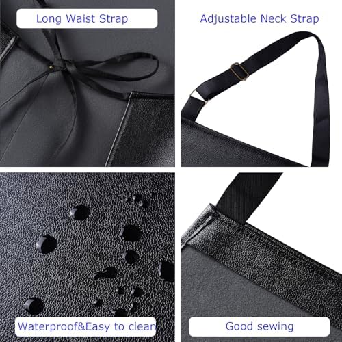 eywlwaar PU Waterproof Apron with 2 Big Pockets Adjustable Oil Proof