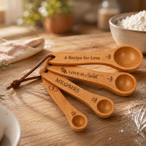 Wedding Gifts for Couple, Mr & Mrs Wooden Measuring Cups and Spoons