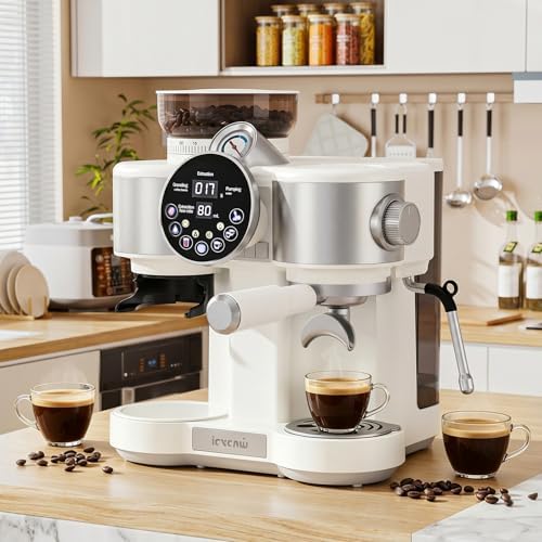 20-Bar Espresso Machine with Coffee Grinder and Steam Wand