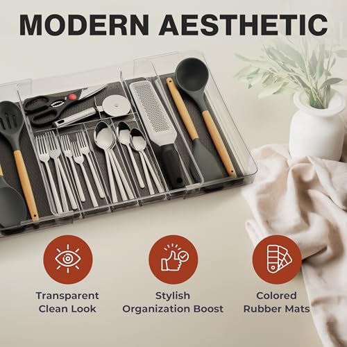 Masirs Expandable Utensil Drawer Organizer - BPA-Free Plastic Clear