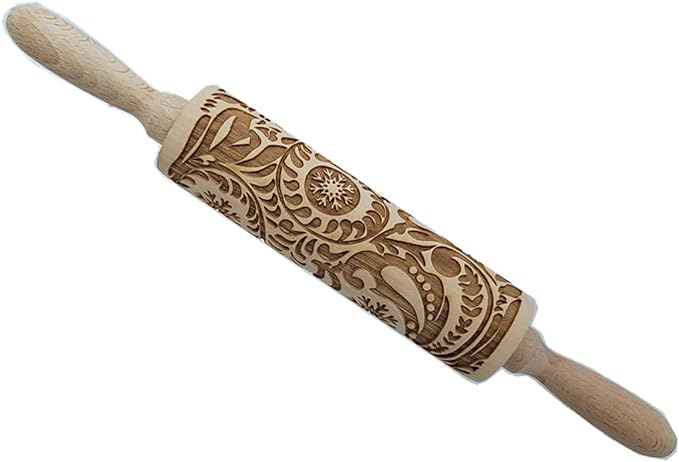 MIZORLIE 14.9"Paisley Engraved Embossed Rolling Pin, Christmas Snowflake Flower by MIZORLIE