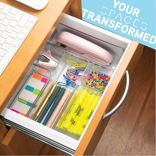 primebox Six Pieces - Clear Plastic Drawer Organizer Bins - Stackable