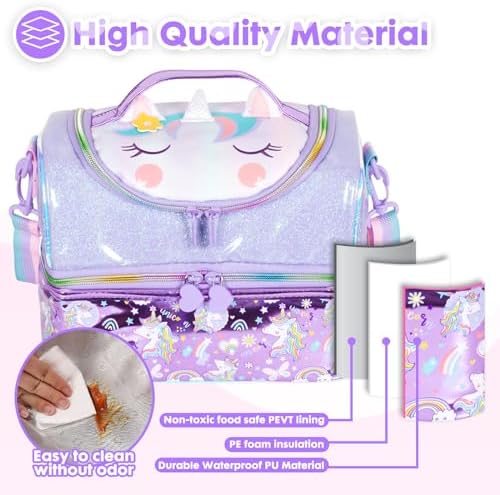 Kids Double Decker Insulated Lunch Bag, Unicorn