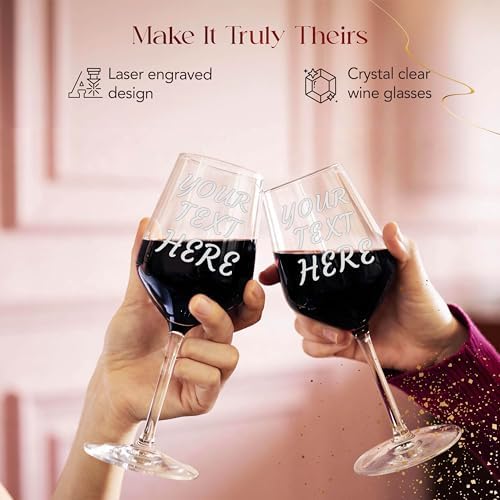 Custom Couples Wine Glasses Set Of 2, Engraved Your Text, Wood Box