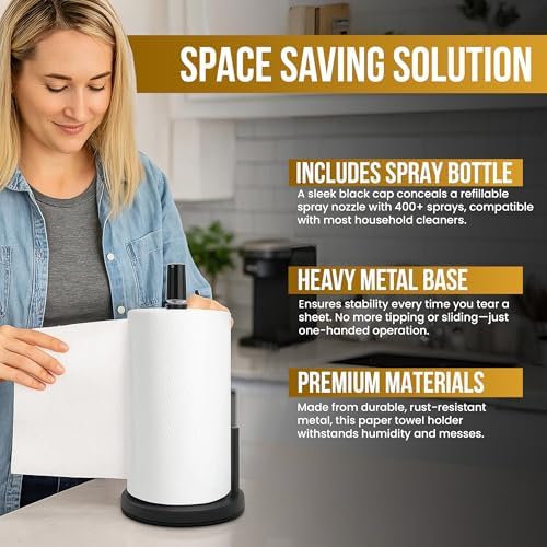2-in-1 Paper Towel Holder with Spray Bottle, Matte Black