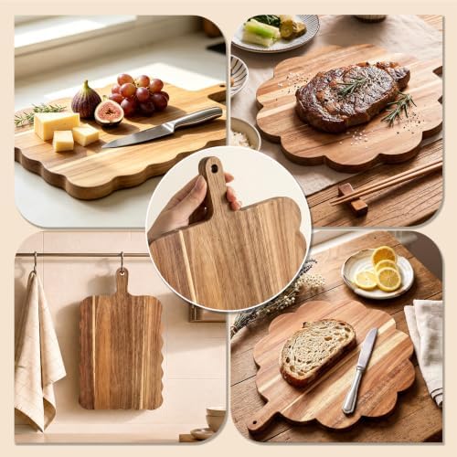 Acacia Wood Scalloped Cutting Boards Set of 2 - Decorative Wooden