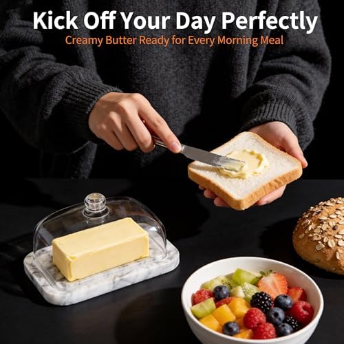 Marble Butter Dish with Lid for Countertop, 7.2 in x 5 in