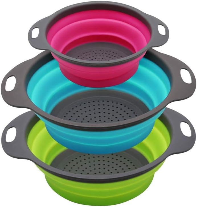 Collapsible Colander Set of 3 Round Silicone Kitchen Strainer Set