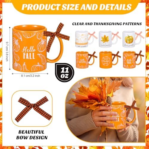 Lallisa 6 Pcs 11 oz Fall Thanksgiving Ceramic Coffee Mugs Set