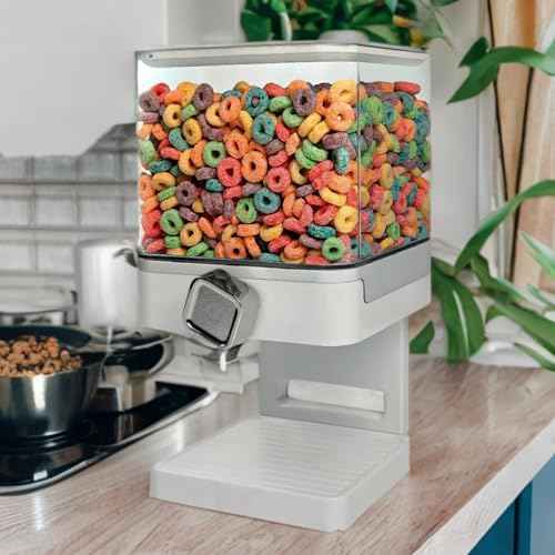 Zevro Compact Dry Food Dispenser, Single Control, White/Chrome
