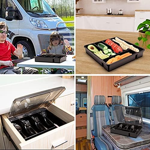 Silverware Tray with Lid, 5 Compartments, Black