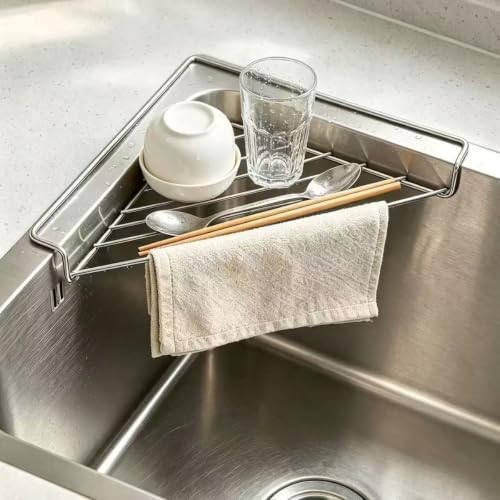 Triangle Dish Drying Rack for Sink Corner, Black and Silver