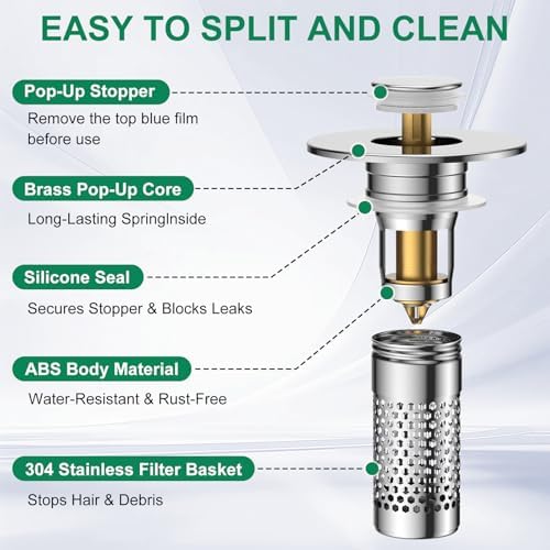 Bathroom Sink Drain Strainer,Universal Pop-Up Sink Stopper Hair