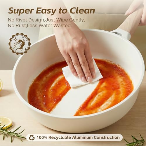 Ceramic Nonstick Frying Pan with Lid, 4.0 QT Sauté Pan Large Capacity