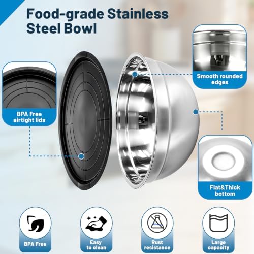 Stainless Steel Mixing Bowls with Lids and Colander Set