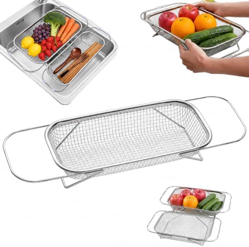 Stainless Steel Telescopic Sink Drainer Basket, Adjustable Width (S)