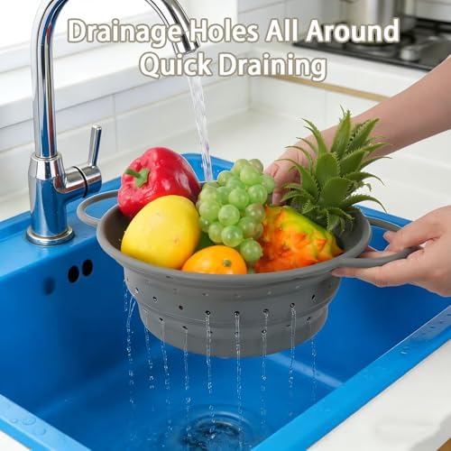 CEYAZYE Collapsible Colander Set of 3, Silicone Space-Saving Foldable