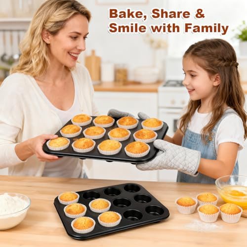 Muffin Pan & Cupcake Pan, 2 Pack 12-Cup Muffin Tin for Baking with 120