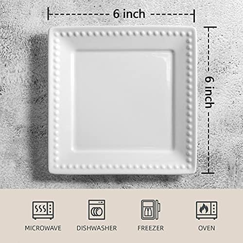 Embossed Ceramic Appetizer & Dessert Plates - Set of 6, 6 inch White