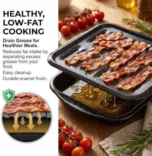 Broiler Pan for Oven16.75" ×13" Nonstick Grill Pan 5-Piece Set,Enamel Coated Drip Tray Heavy Duty Broil Pans and Rack Heat up to 572° F for Bacon Chicken Wings Steak Healthy Cooking Safe