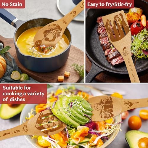 Horror Merch,9Pcs Bamboo Cooking Utensils Set,Spoons with Apron Oven