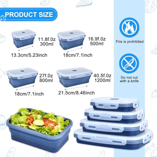 Collapsible Silicone Food Storage Containers 4 Set Airtight Leak Proof