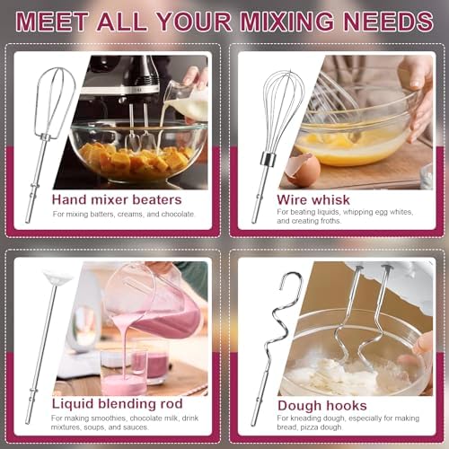 Hand Mixer Beaters Attachments, Whisk, Dough Hooks, and Liquid