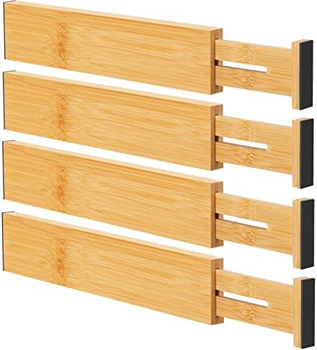 Bamboo Drawer Dividers, Adjustable Drawer Organizers, Fits 12.6–16"