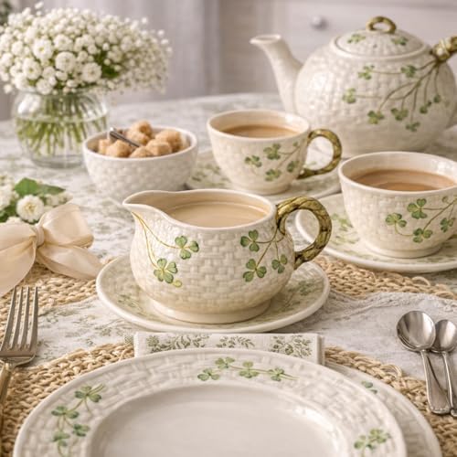 Belleek Classic Shamrock Cream Jug | 5.2x3in Parian China | Made in