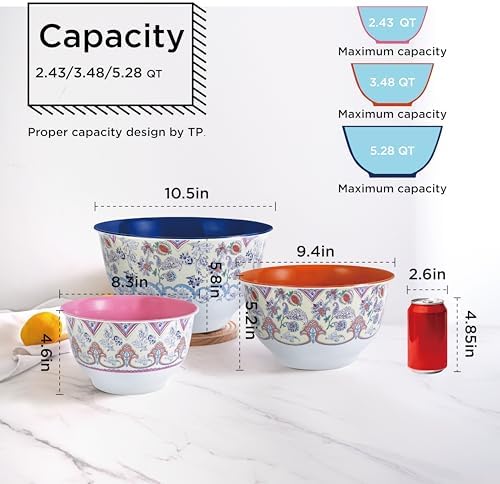 TP Melamine Mixing Bowl Set with Lids, Salad Bowl Set of 3, Ottoman