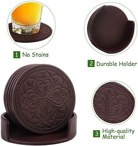 Drink Coasters,PU Leather Bar Beer Beverage Coaster for Drinks Set of