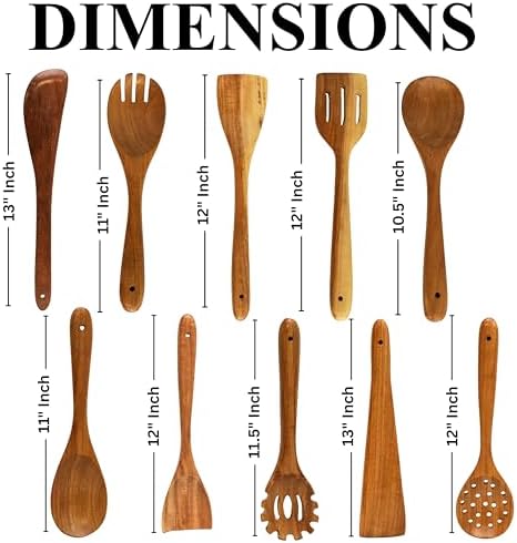 10-Piece Natural Teak Wood Utensil Set