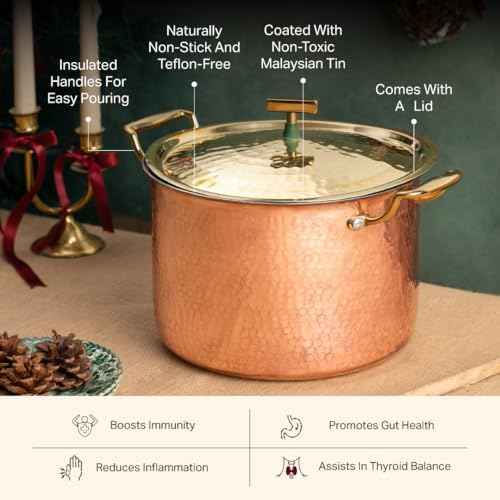 P•TAL 5 Qt 100% Pure Copper Stock Pot with Lid, Naturally Non-Stick