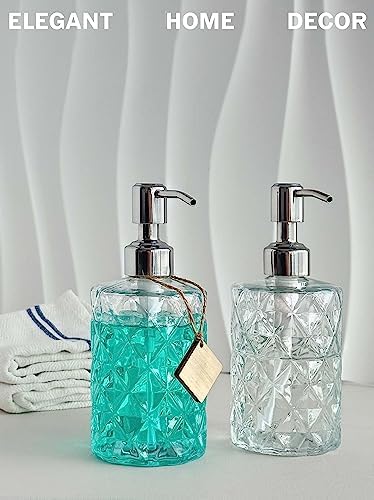JASAI 2Pack Diamond Embossed Glass Soap Dispensers, 12 OZ