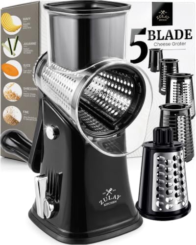 Rotary Cheese Grater Hand Crank, 5 Blades, Black