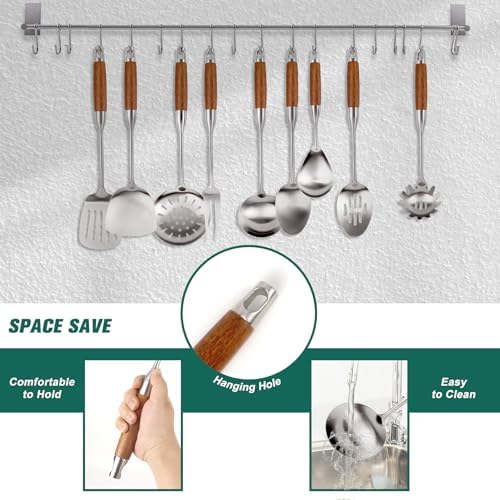 11-Piece 304 Stainless Steel Utensil Set with Wooden Handle