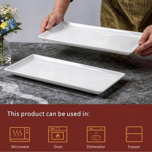 WishDeco Large Serving Platter Set of 2, Long Ceramic Serving Tray